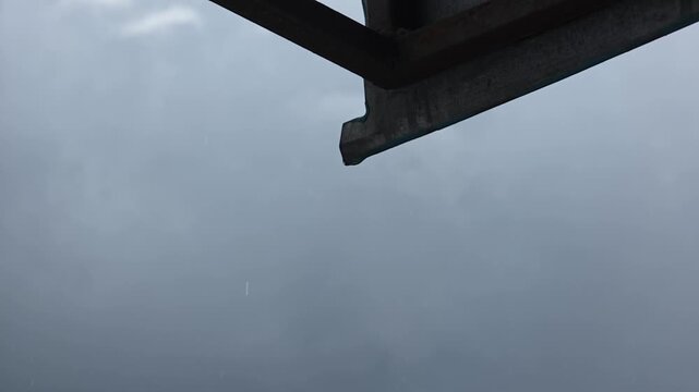Formation and fall of a water drop. 
Water flows off an object like a drop and falls downward.
