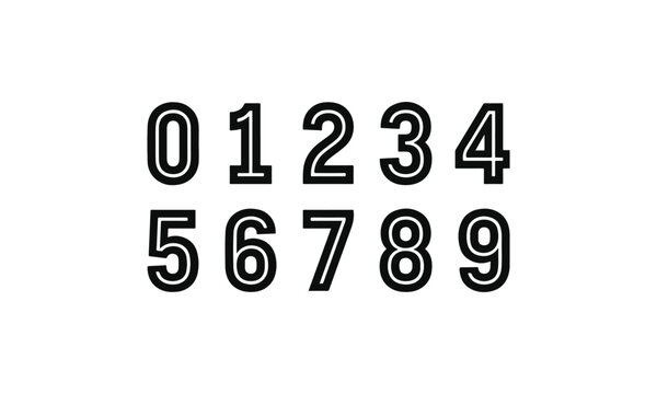 Black Varsity Sports Numbers Set 0-9 Isolated on White