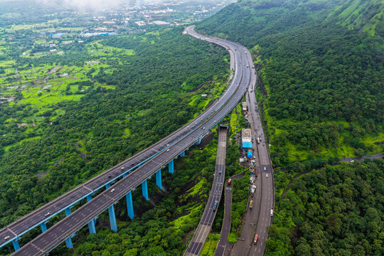 Mumbai Pune Expressway Missing Link aerial view, Maharashtra India