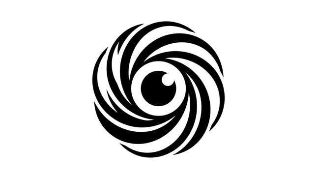 Minimalist flat vector icon of a hypnotic eye within a spiral vortex on white background.