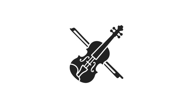 Minimalist flat vector violin and bow musical instrument icon isolated on white background
