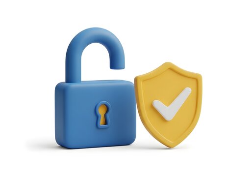 Security lock with open padlock and shield symbolizing safety and protection