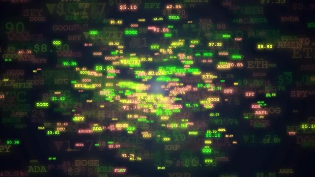 Abstract Digital Data Stream of Financial Stock Market Tickers and Cryptocurrency Trading Values