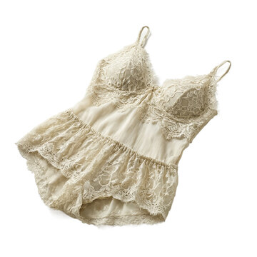 Ivory lace camisole and knickers lingerie set isolated on a transparent background for fashion retail display