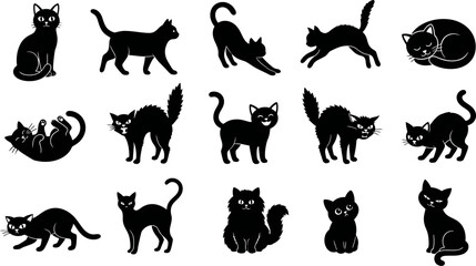 Obraz premium Charming black cat silhouettes a spooky halloween vector collection for festive designs and creepy october celebrations