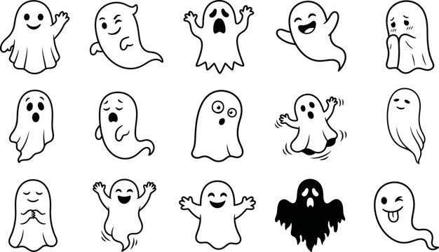 Charming halloween ghost vector bundle a collection of spooky and playful illustrations for festive designs and projects