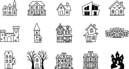 Fototapeta premium Charming halloween haunted houses vector illustrations a spooky collection for festive designs and creepy october celebrations