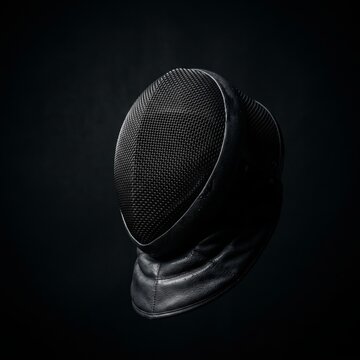 Fencing mask against a dark background