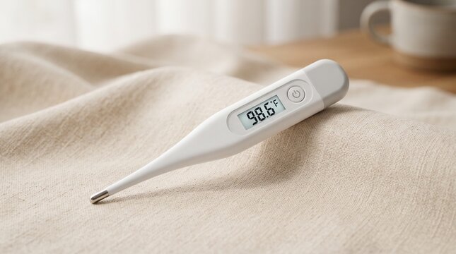 Digital thermometer showing 98.6&deg;f temperature