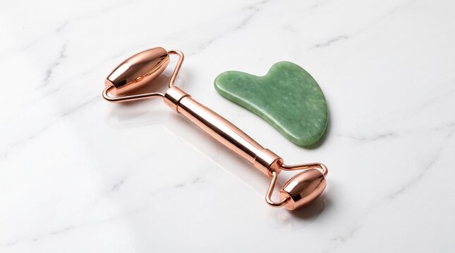 Copper gua sha tool with green heart stone