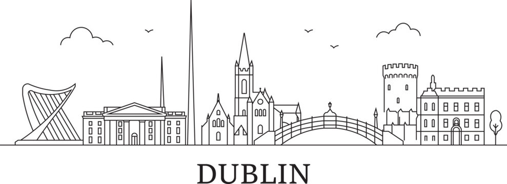 Dublin skyline in minimalist line art style