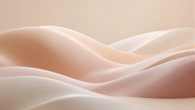 Minimal abstract pastel wave dunes in peach blush and sand tones with soft shadows