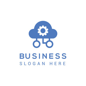 Cloud gear logo design, technology and network connection icon