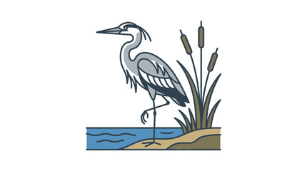 Naklejka premium Heron standing by a lake with reeds