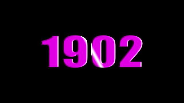 Scaling New Year 1902 Text Animation in Pink with Light Sweep, Isolated on Black Background.