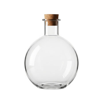 Empty round glass bottle with a small cork stopper
