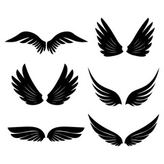 Fototapeta premium Set of black silhouette bird wings vector design elements collection