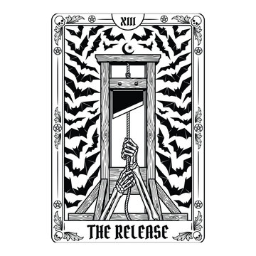 The Release Guillotine Tarot Card Gothic Halloween Vector Illustration