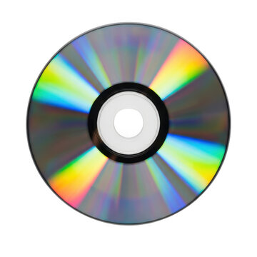 Shiny round compact disc with rainbow light reflection