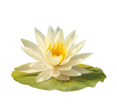 Beautiful water lily with  green leaf isolated . Lotus flower cutout 
