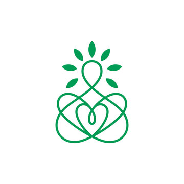 Abstract Human and Heart Logo with Leaf Decoration