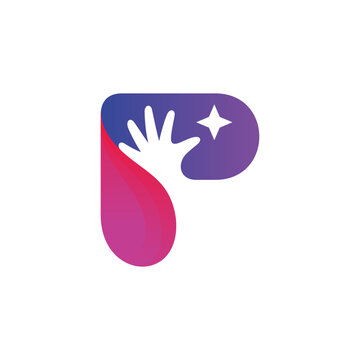 P Letter Logo Combination with Child Hand Reaching Star and Heart Shape