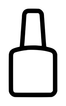 Minimalist black and white vector icon of a nail polish bottle or top coat container for manicure and pedicure services, simple line art illustration for beauty salon branding and web design.