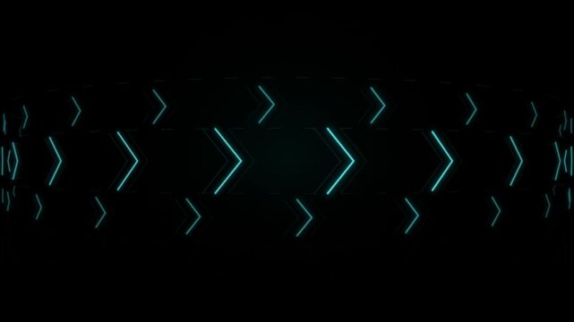 Abstract Futuristic Neon Chevron Arrows Moving Across a Dark Digital Background with Glowing Geometric Motion