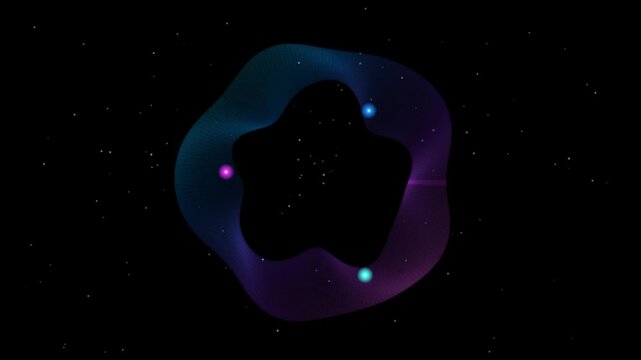 Abstract Glowing Organic Ring Shape with Colorful Neon Light and Futuristic Digital Motion on a Dark Background