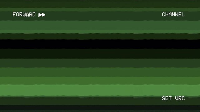Old vcr player glitch effect with green scan lines and retro text. 4k