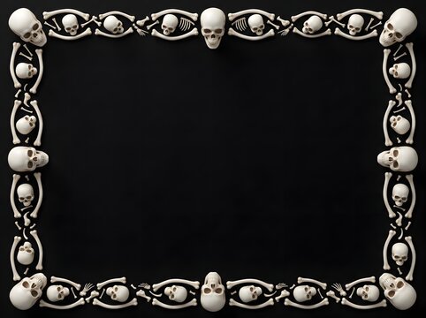 Spooky rectangular frame made of human skulls and bones for a dark and eerie halloween background design
