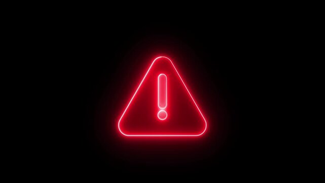 Neon line warning attention white color animation icon signal alert risk safety danger road warning sign sign symbol. alert , risk , safety,Warning attention icon signal