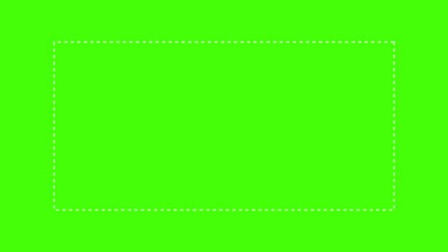 Dotted line rectangle frame animation on green background. Left-to-right dotted path border frame animation. 4k