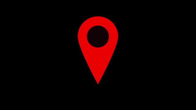 GPS location pointer animated with radio wave, location pointer, pin icon on black background.
