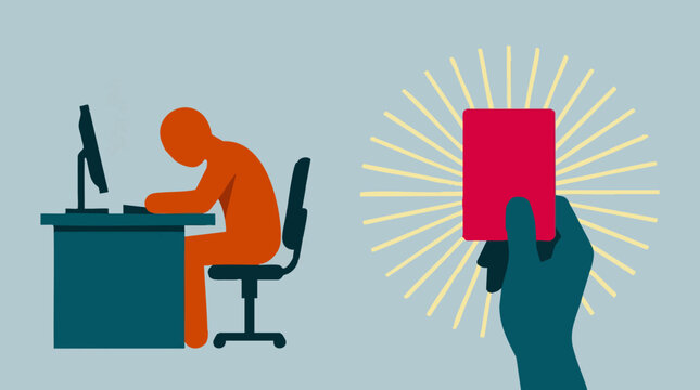 Workplace warning and dismissal concept with red card for employee
