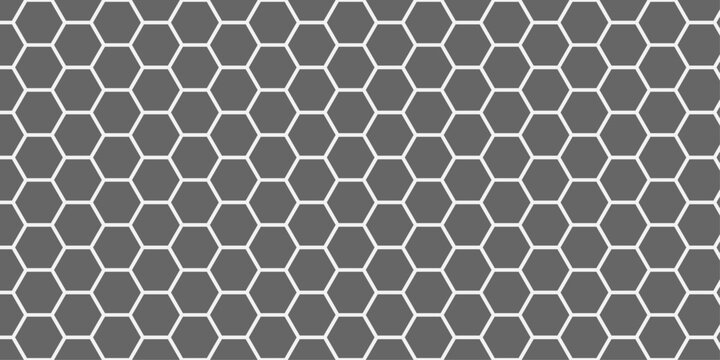 Seamless grey honeycomb texture background featuring a white hexagonal grid pattern for modern minimalist design