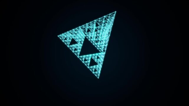 Glowing Blue Triangular Wireframe Shape Floating in a Dark Futuristic Digital Space with Abstract Motion