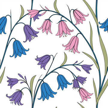 bluebell seamless pattern colorful on white background