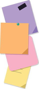 Colorful overlapping paper sheets with pins and a magnet