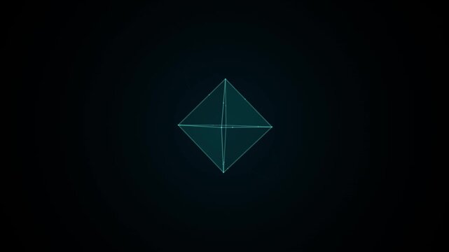Minimal Glowing Blue Diamond Shape Floating in Dark Space with Futuristic Digital Light and Abstract Motion