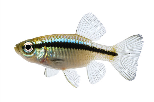 Small neon tetra fish swimming isolated on a plain surface isolated on transparent background