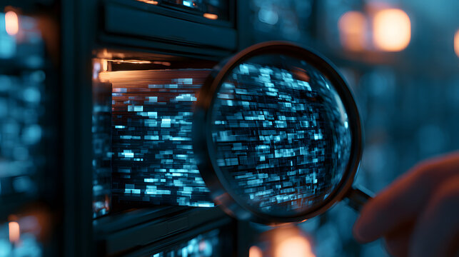 Seamless digital document management system efficiently searches and organizes crucial files within a futuristic data cabinet, emphasizing modern information retrieval technology.