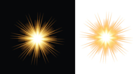Fototapeta premium Golden sunburst light effect isolated on white background
