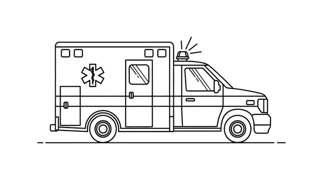 Ambulance Vehicle Line Drawing Black And White Illustration