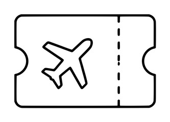 Fototapeta premium Minimalist outline vector icon of an airplane ticket or travel voucher featuring a flight symbol and perforated line, ideal for tourism apps, boarding pass illustration for vacation and transport.
