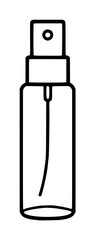 Naklejka premium Hand-drawn vector icon of a compact travel perfume spray bottle with a fine mist atomizer pump, ideal for minimalist beauty product packaging, cosmetic branding, and skincare illustrations.