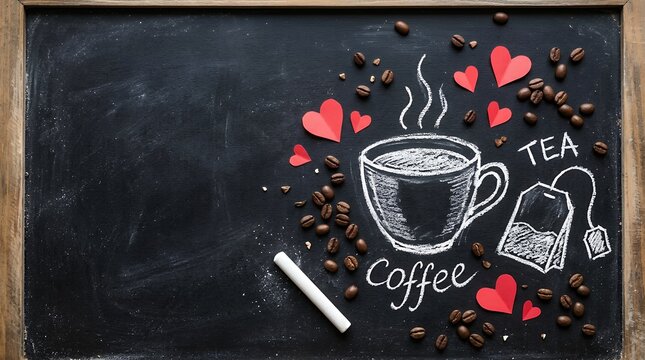 Coffee and Tea Chalkboard Drawing Illustration
