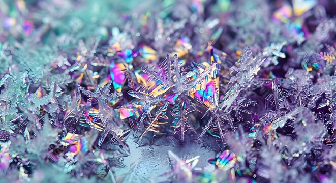 Macro Iridescent Holographic Ice Crystal Snowflakes Abstract Winter Glow Texture