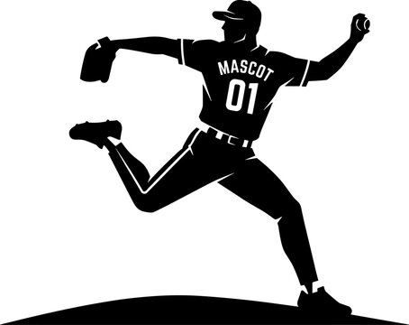 Silhouette of a baseball pitcher throwing a ball on a mound
