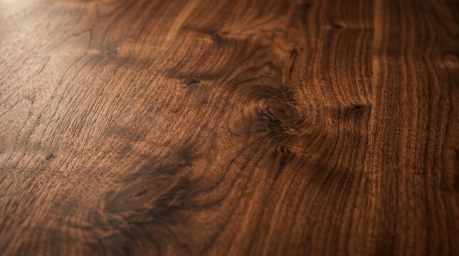 Rich dark brown walnut wood grain texture surface with swirling patterns and natural imperfections providing an organic background for design elements.